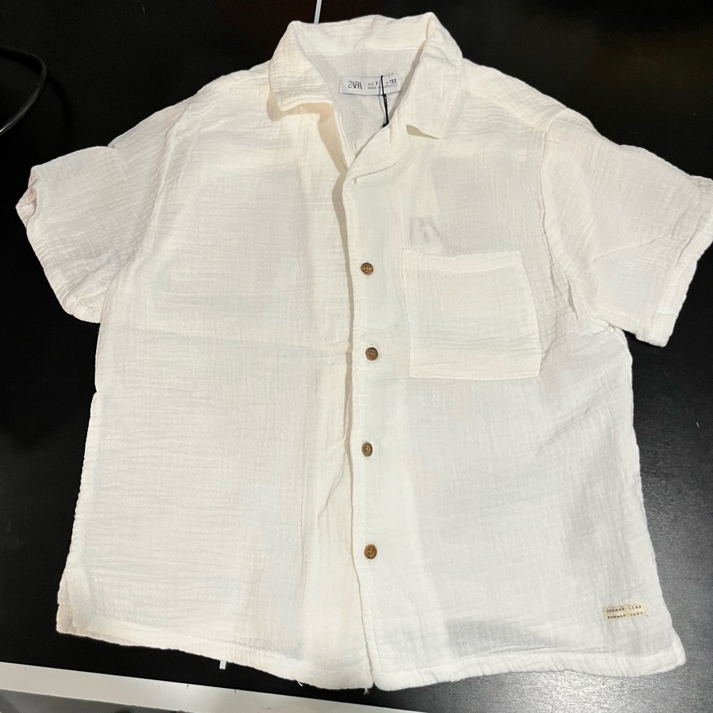 Zara boys white linen short sleeve button up